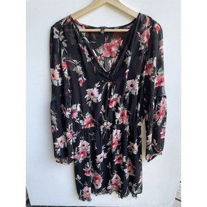 White House Black Market Floral Dress Size 10 Lace Trim V Neck